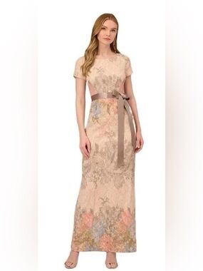 Adrianna Papell Women’s Matelassé Column Gown – Floral Evening Dress – Size 6